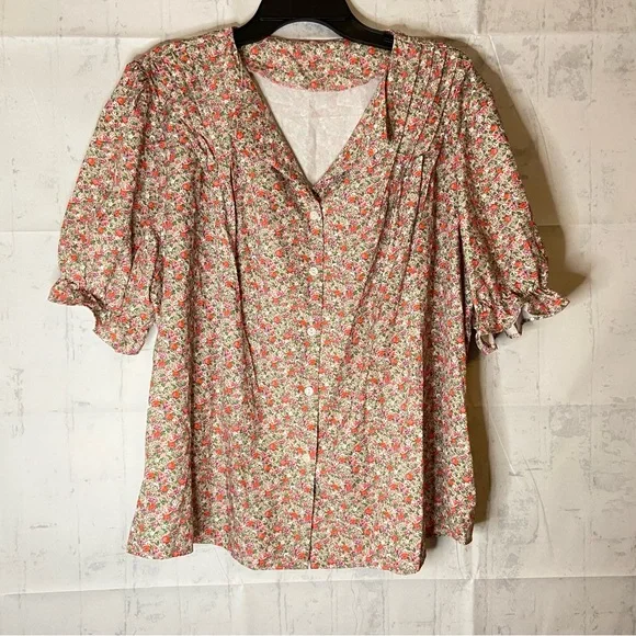 DAZY Short Sleeve Blouse with Vintage Floral Print Size XL - Picture 4 of 7